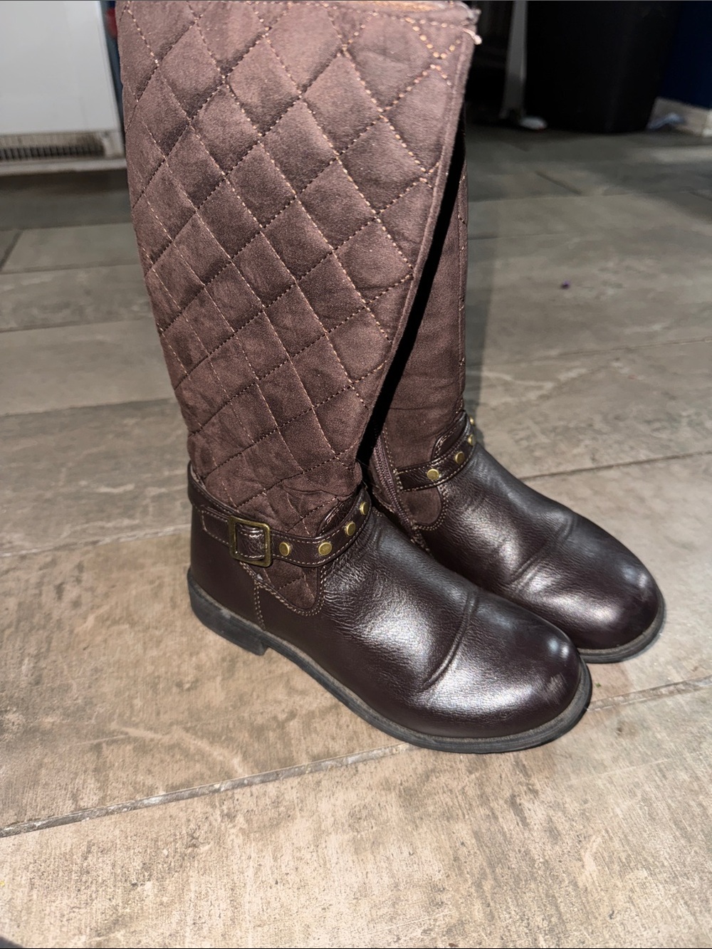 Kids Quilted Tall Riding Boots - Brown